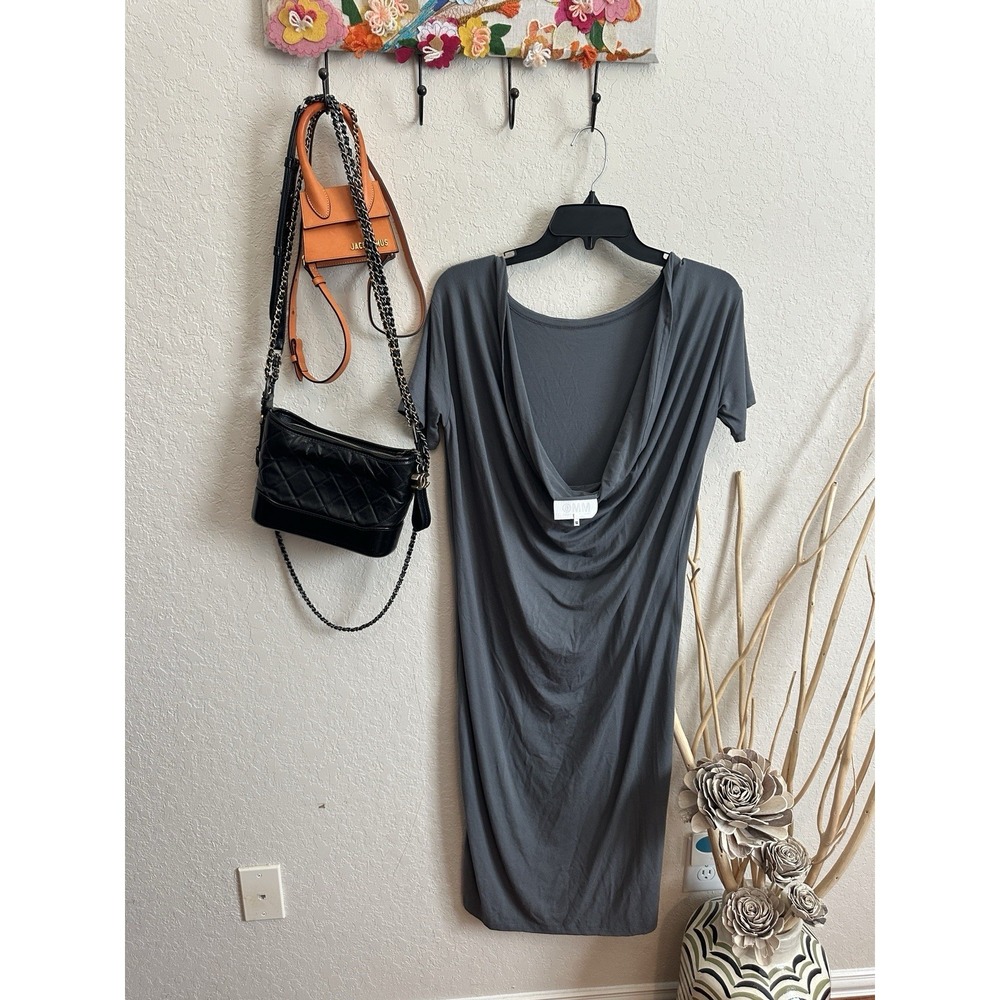 MM6 Maison Margiela Gray Cowl Back Dress Short Sleeve Open Back Jersey Midi M